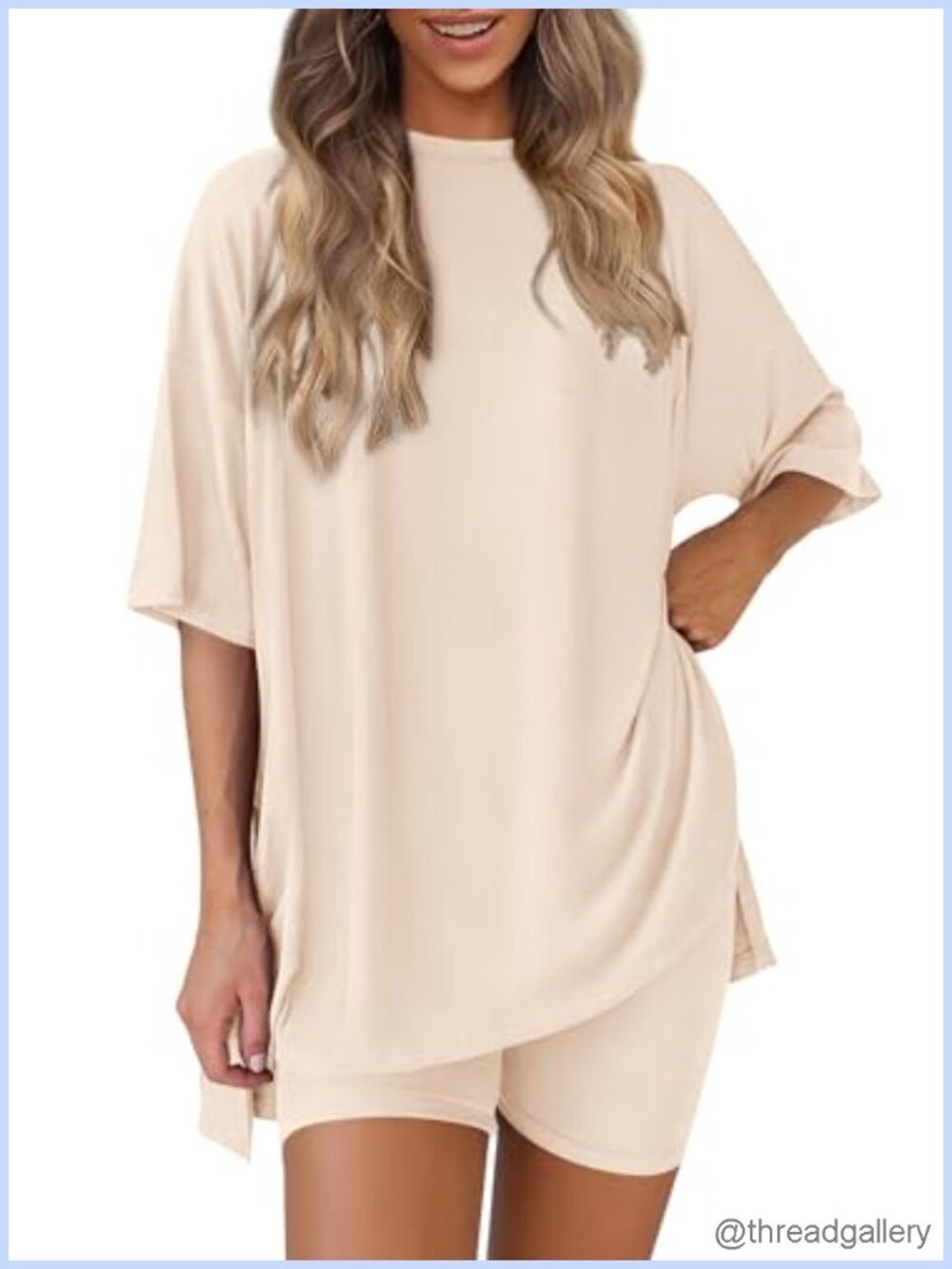 Women 2 Piece Lounge Set Oversized Tee Biker Shorts Travel Outfit